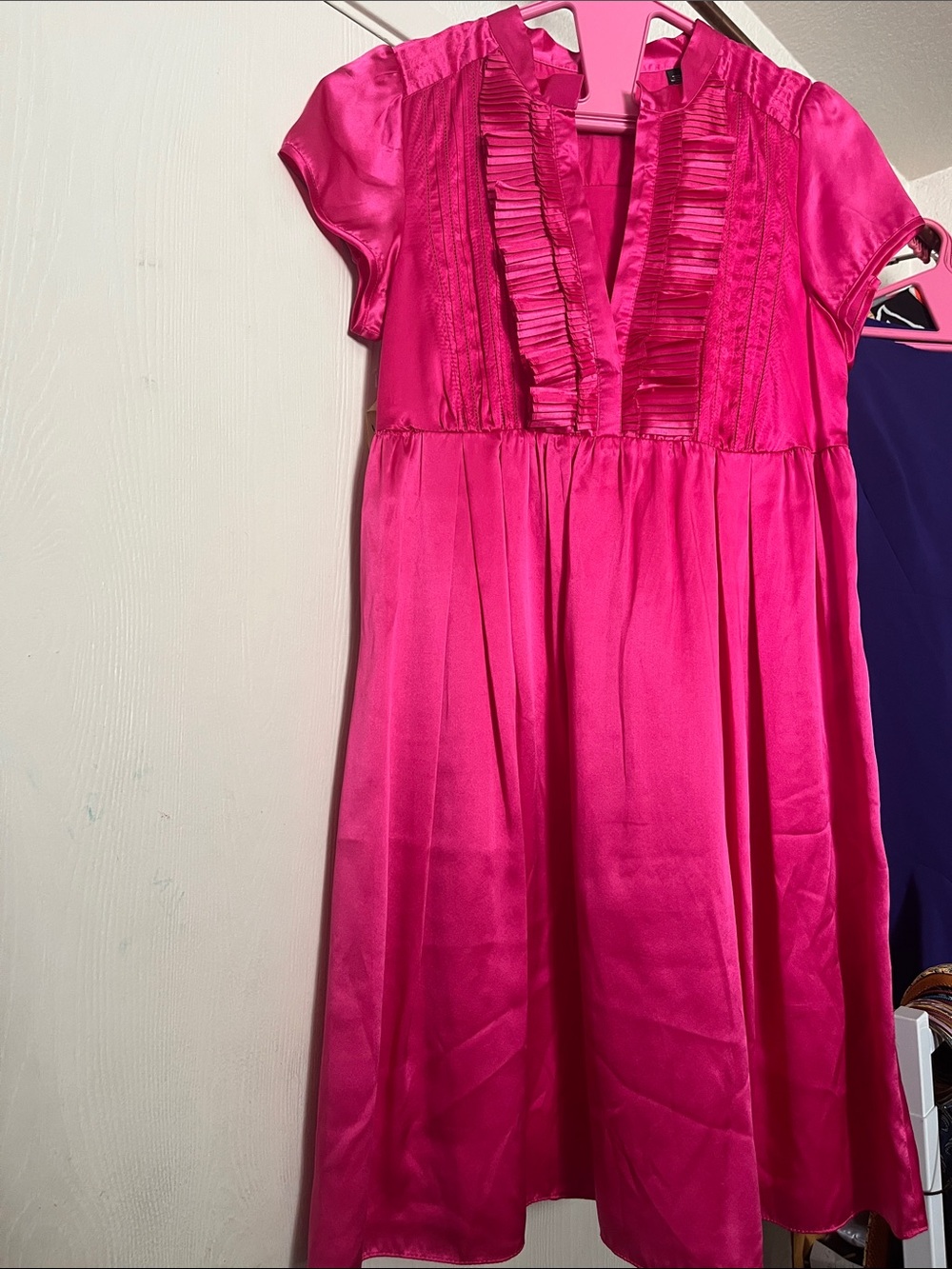 Ted Baker London Vibrant Pink Satin Ruffle Dress - Picture 2 of 6